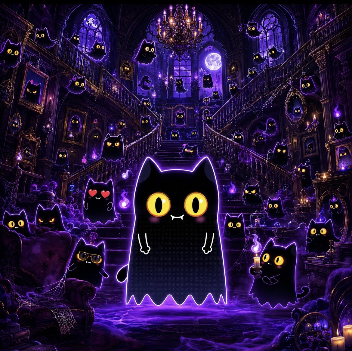Shadow Kitty community in a gothic violet mansion